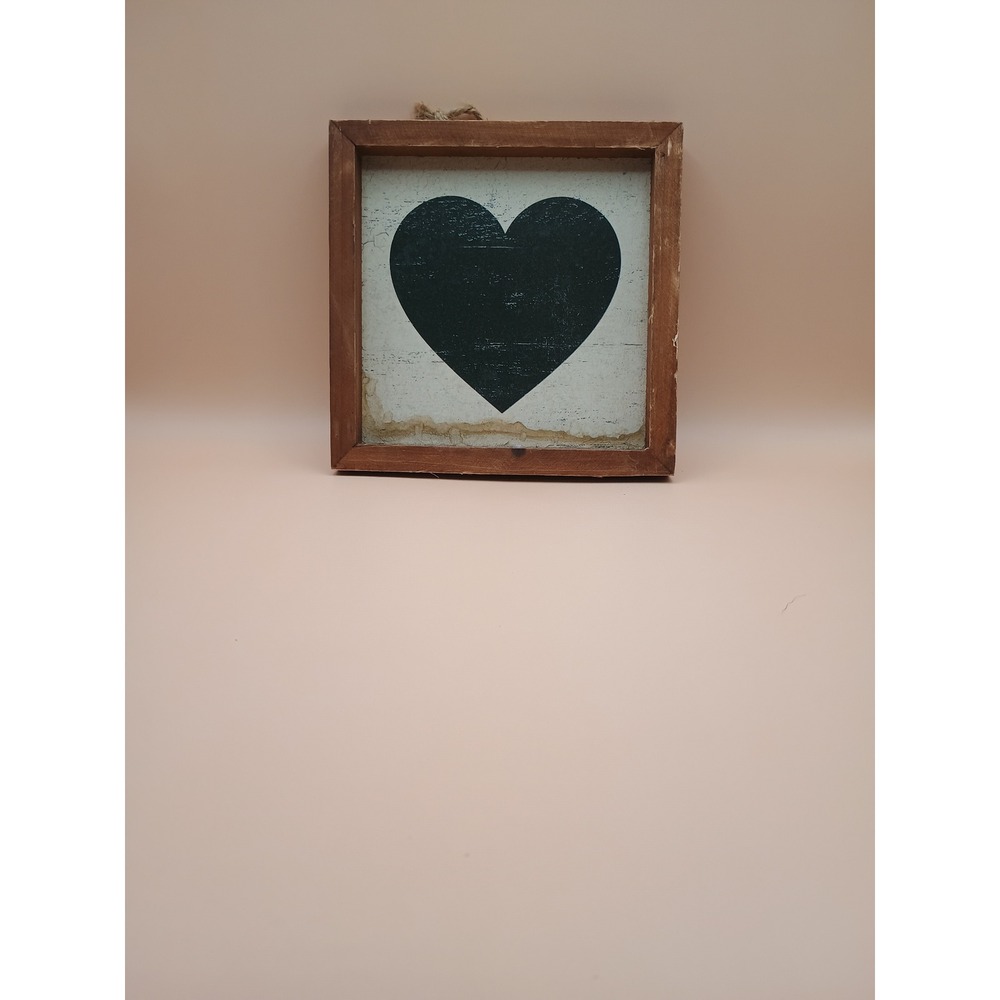 Farmington Rustic Wood Framed Black Heart Wall Decor Farmhouse Sign 7x7 - Picture 1 of 8